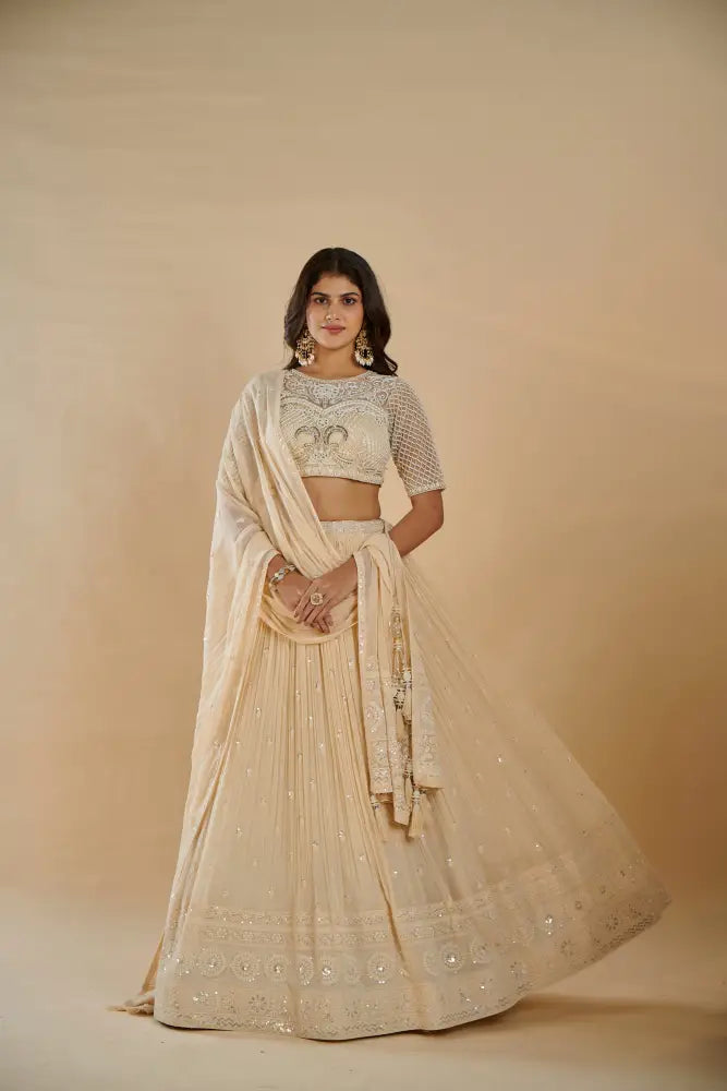 Exclusive Handcrafted Light Gold Lehenga For Grand Occasions Lehenga