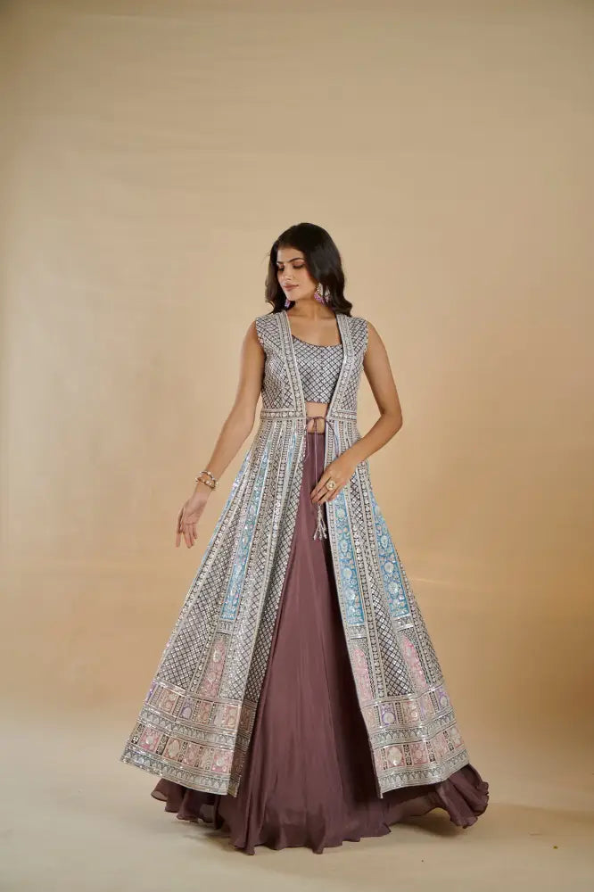 Fancy Party Wear Indo Western In Net With Unique Multi Work Highlights Indo Western