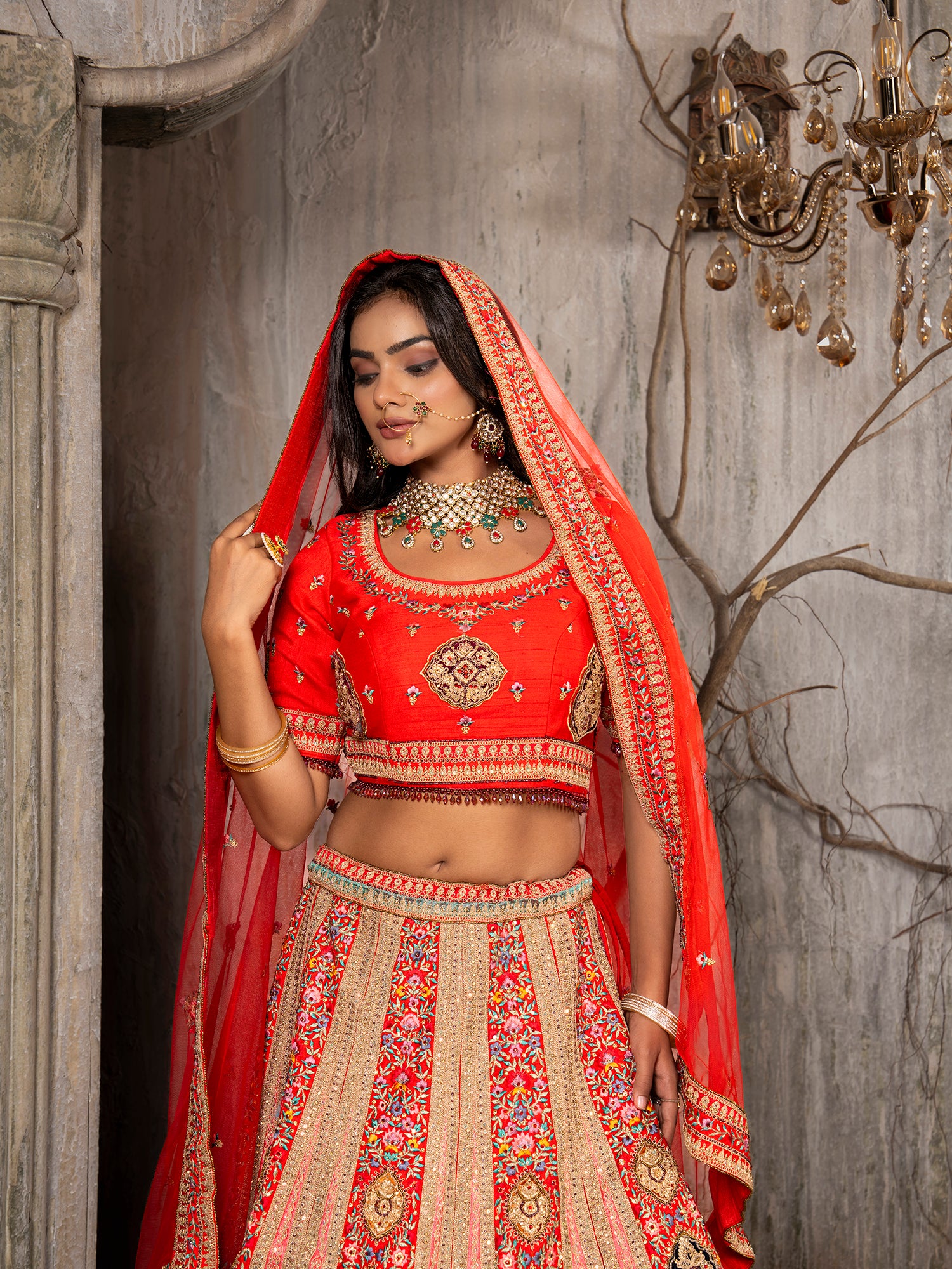 Regal Silk Lehenga With Intricate Handwork &amp; Jarkan Multi Work