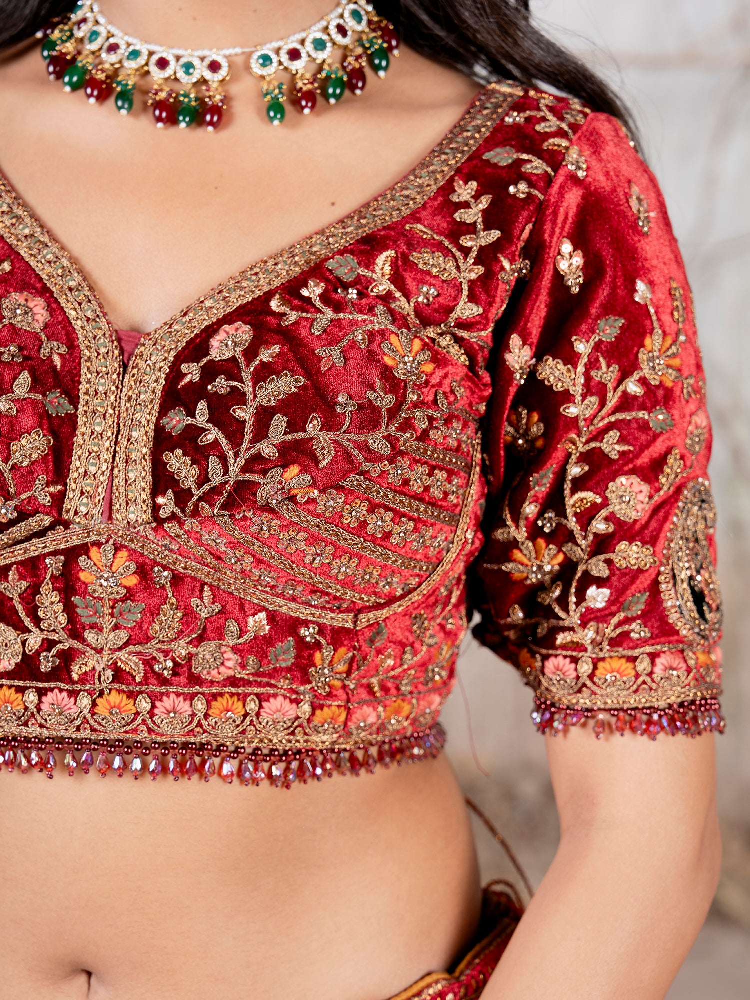 Royal Velvet Lehenga With Jarkan Multi Work Embellishment
