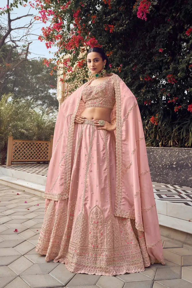 Handcrafted Pink Silk Saree With Intricate Beadwork Saree