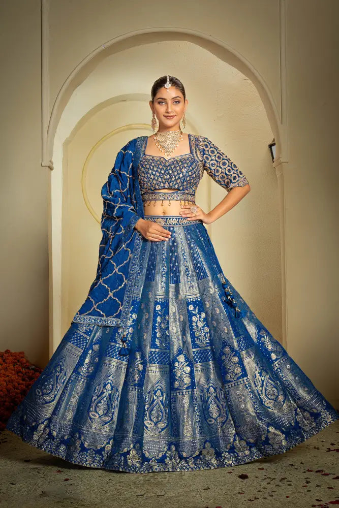 Handwork Banarasee Lehenga In Royal Blue For Grand Celebrations Lehenga
