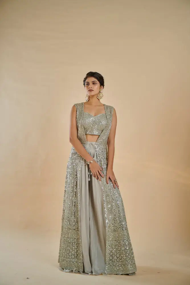 Mauve Georgette Indo Western With Mirror And Stone Work For Any Occasion Indo Western