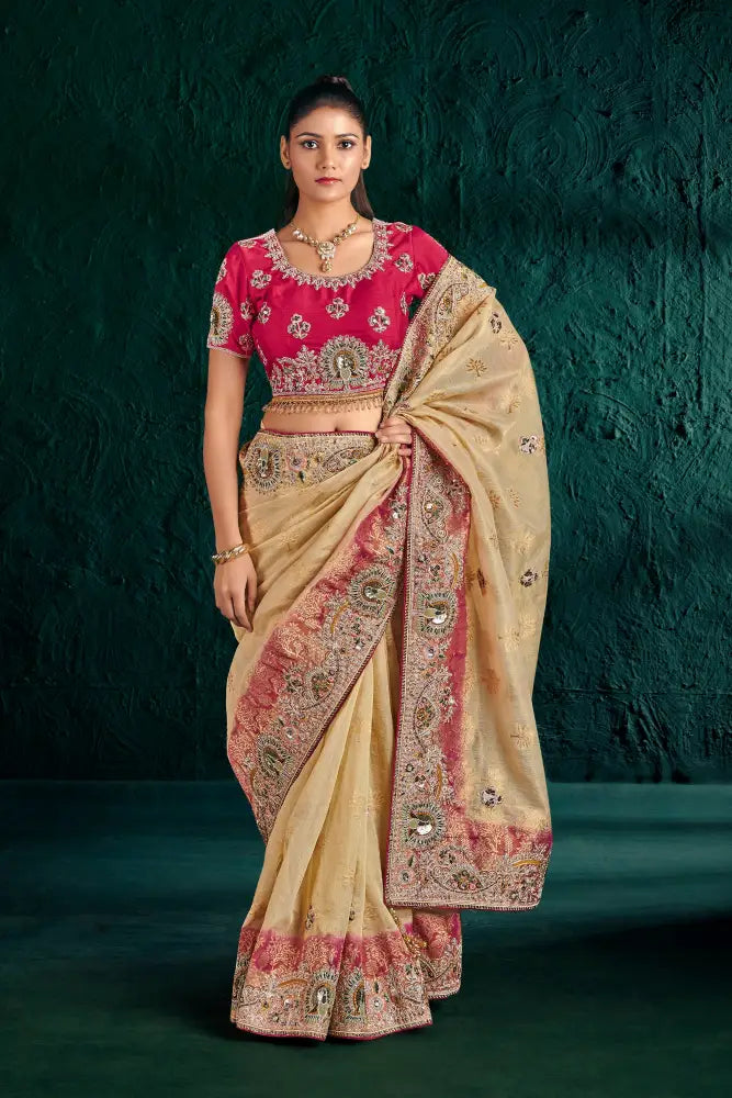 Multi-Color Banarasee Saree Designed With Delicate Stone Details Saree