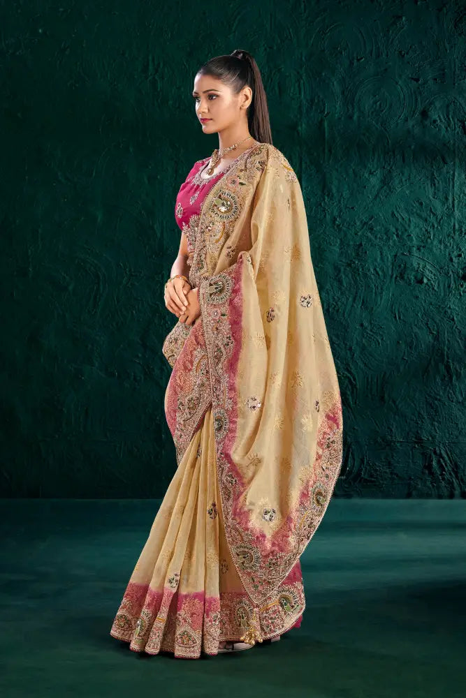 Multi-Color Banarasee Saree Designed With Delicate Stone Details Saree