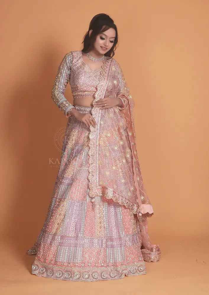 Multi-Color Lehenga With Handcrafted Net Stone Work