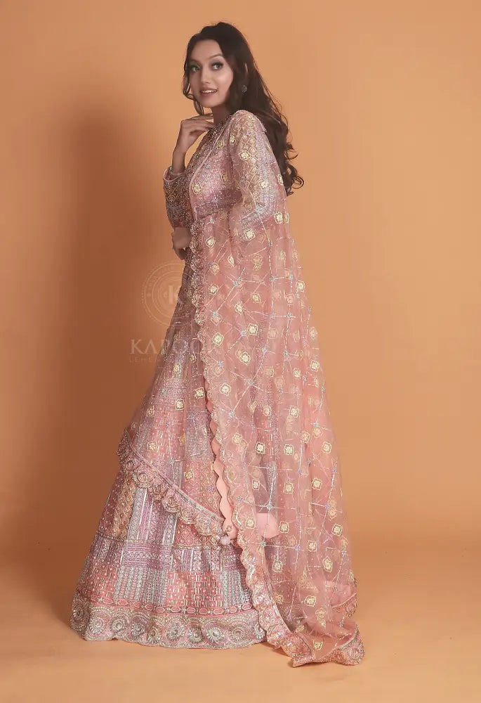 Multi-Color Lehenga With Handcrafted Net Stone Work