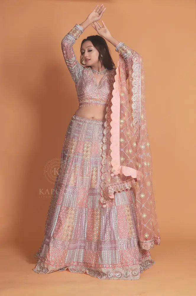 Multi-Color Lehenga With Handcrafted Net Stone Work