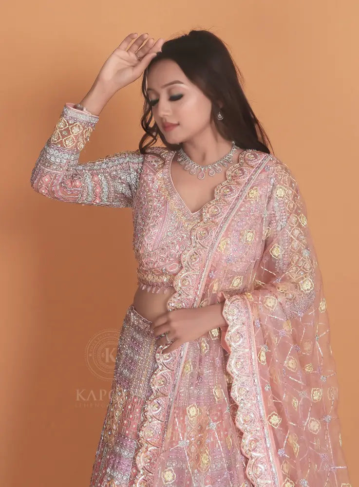 Multi-Color Lehenga With Handcrafted Net Stone Work