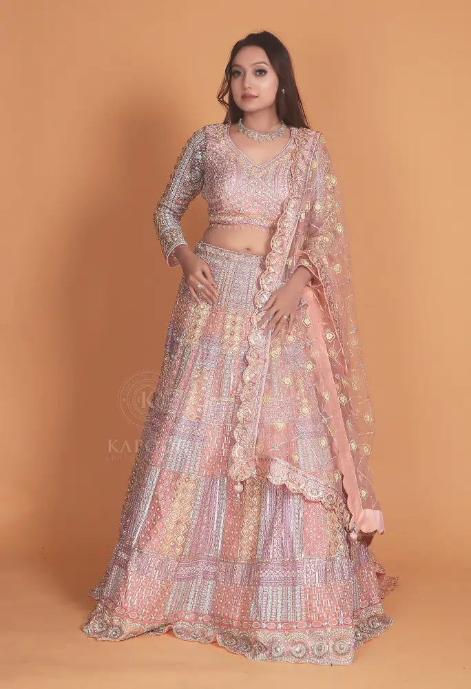 Multi-Color Lehenga With Handcrafted Net Stone Work