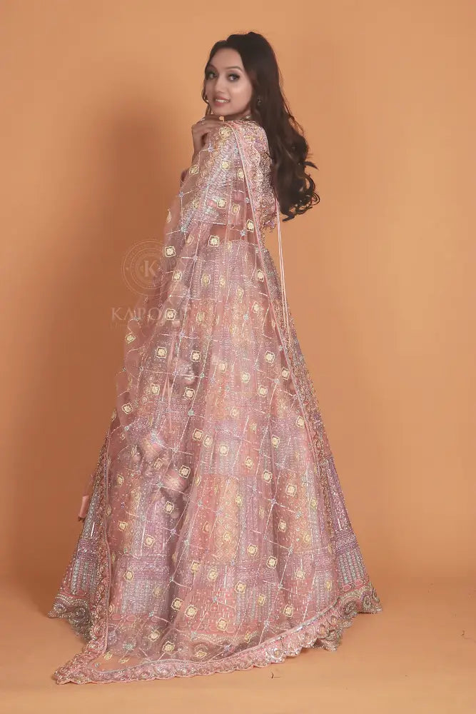 Multi-Color Lehenga With Handcrafted Net Stone Work