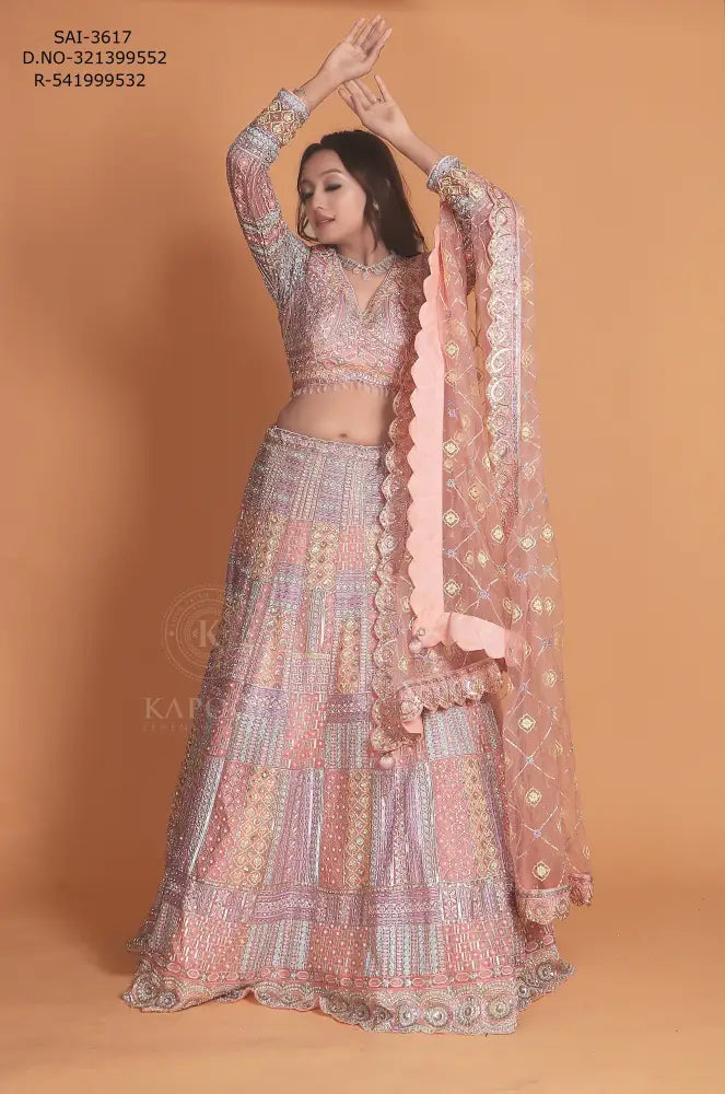Multi-Color Lehenga With Handcrafted Net Stone Work