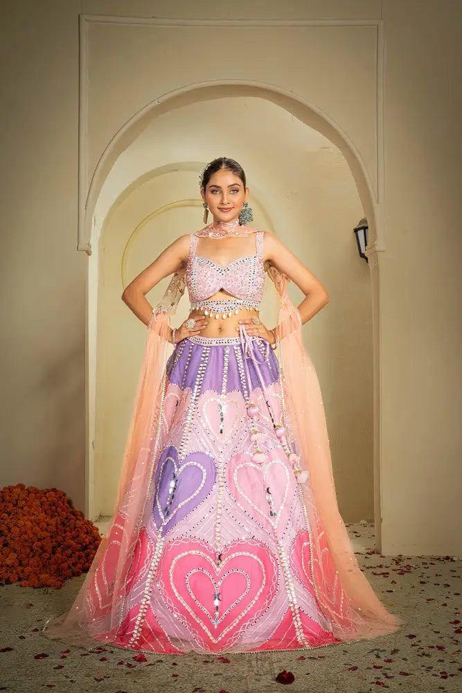 Multi-Colour Net Lehenga With Expertly Crafted Handmade Designs Lehenga