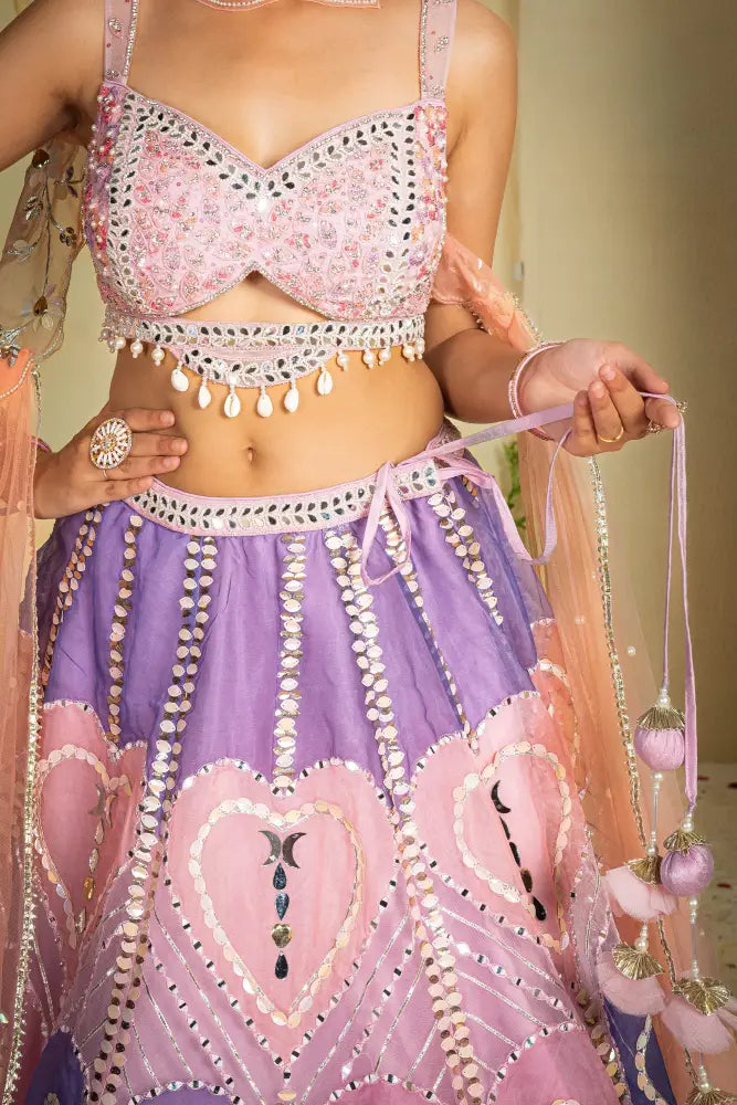 Multi-Colour Net Lehenga With Expertly Crafted Handmade Designs Lehenga