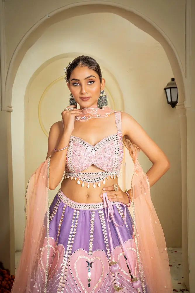 Multi-Colour Net Lehenga With Expertly Crafted Handmade Designs Lehenga