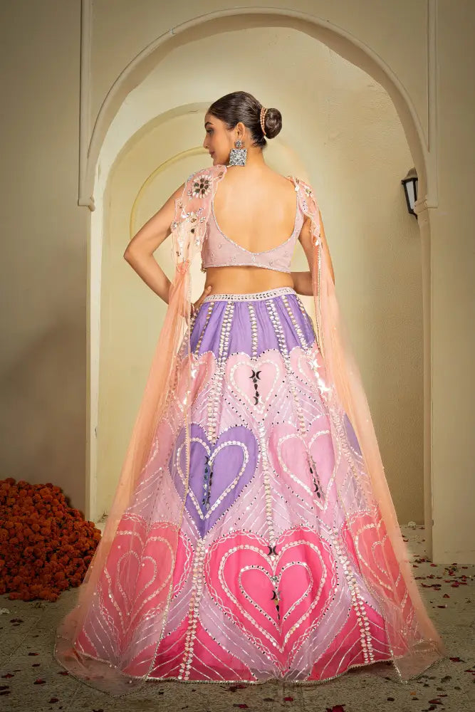 Multi-Colour Net Lehenga With Expertly Crafted Handmade Designs Lehenga