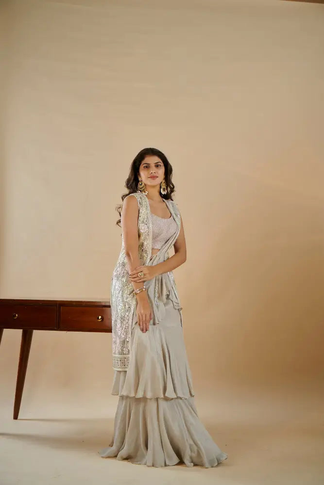 Party Look Indo Western Dress In Multi Color With Intricate Mirror Work And Stone Work Indo Western