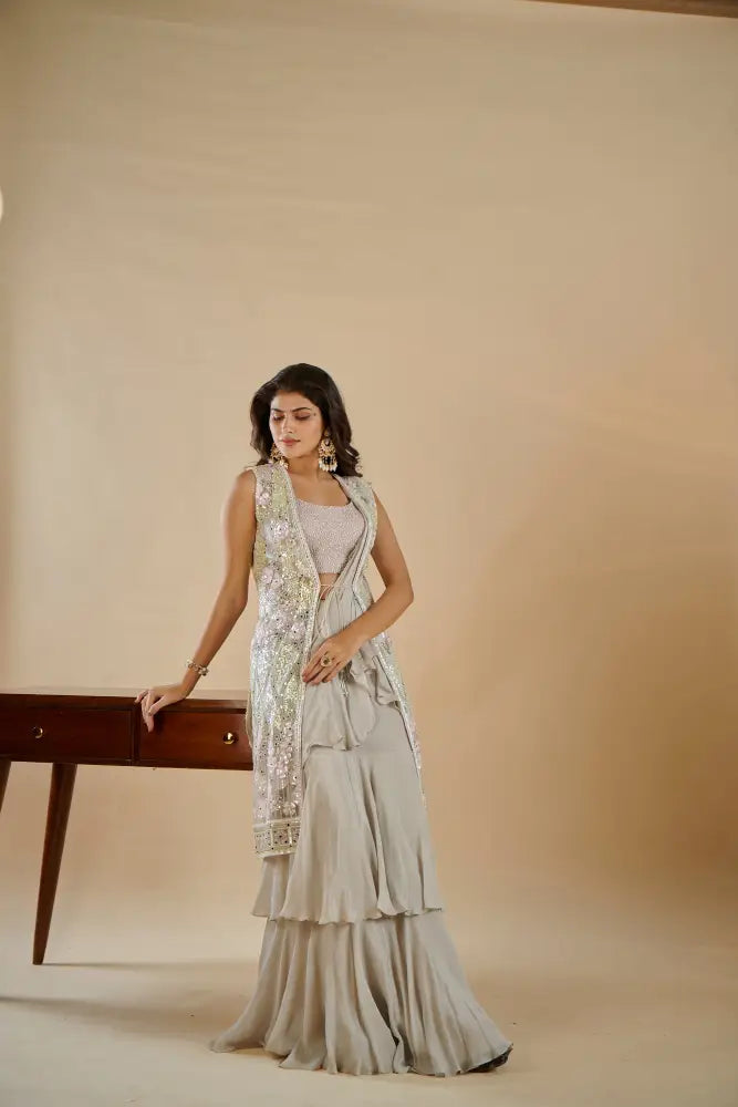 Party Look Indo Western Dress In Multi Color With Intricate Mirror Work And Stone Work Indo Western