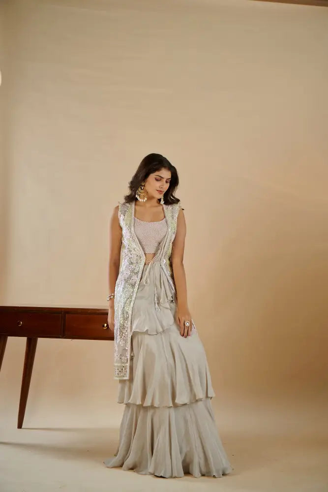 Party Look Indo Western Dress In Multi Color With Intricate Mirror Work And Stone Work Indo Western