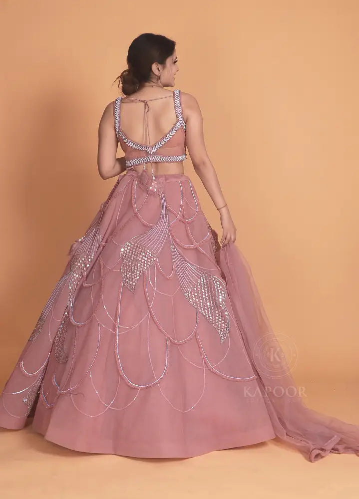Pink Designer Gown With Premium Net And Exclusive Handwork