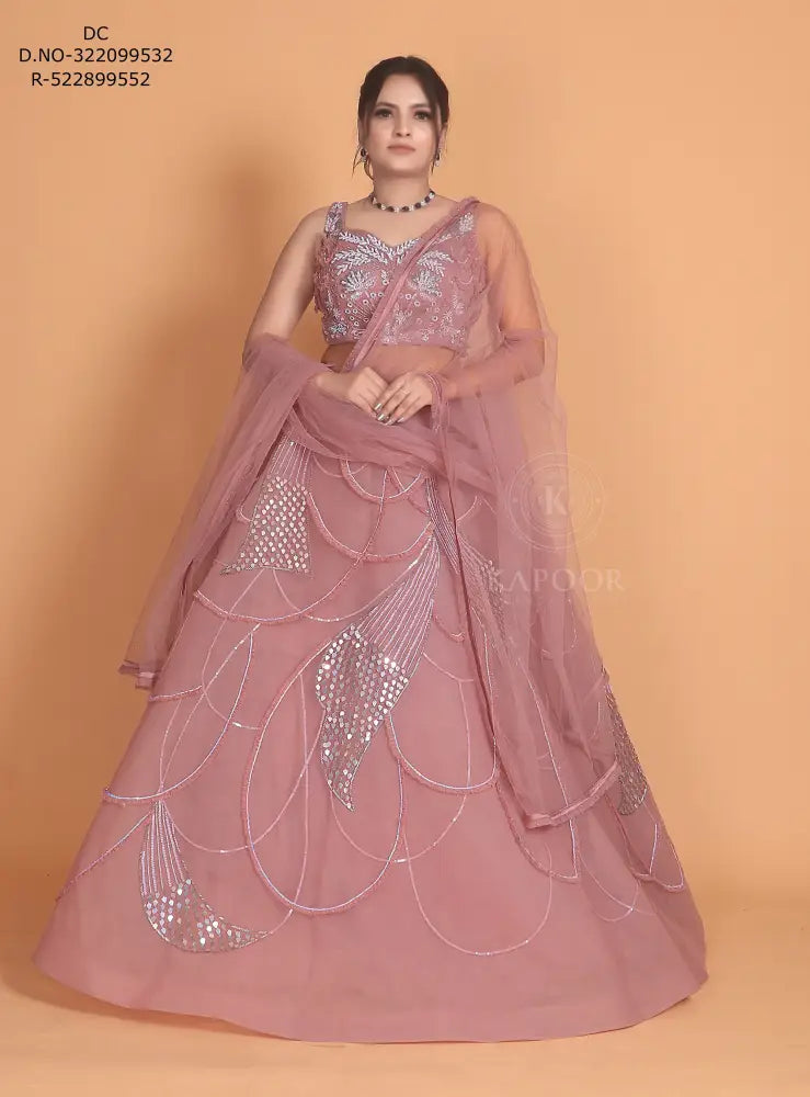 Pink Designer Gown With Premium Net And Exclusive Handwork