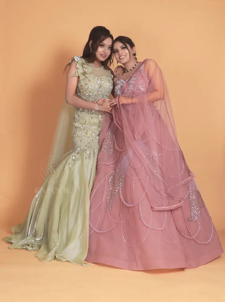 Pink Designer Gown With Premium Net And Exclusive Handwork