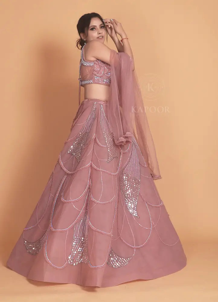 Pink Designer Gown With Premium Net And Exclusive Handwork