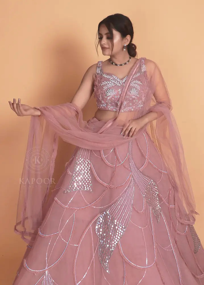 Pink Designer Gown With Premium Net And Exclusive Handwork