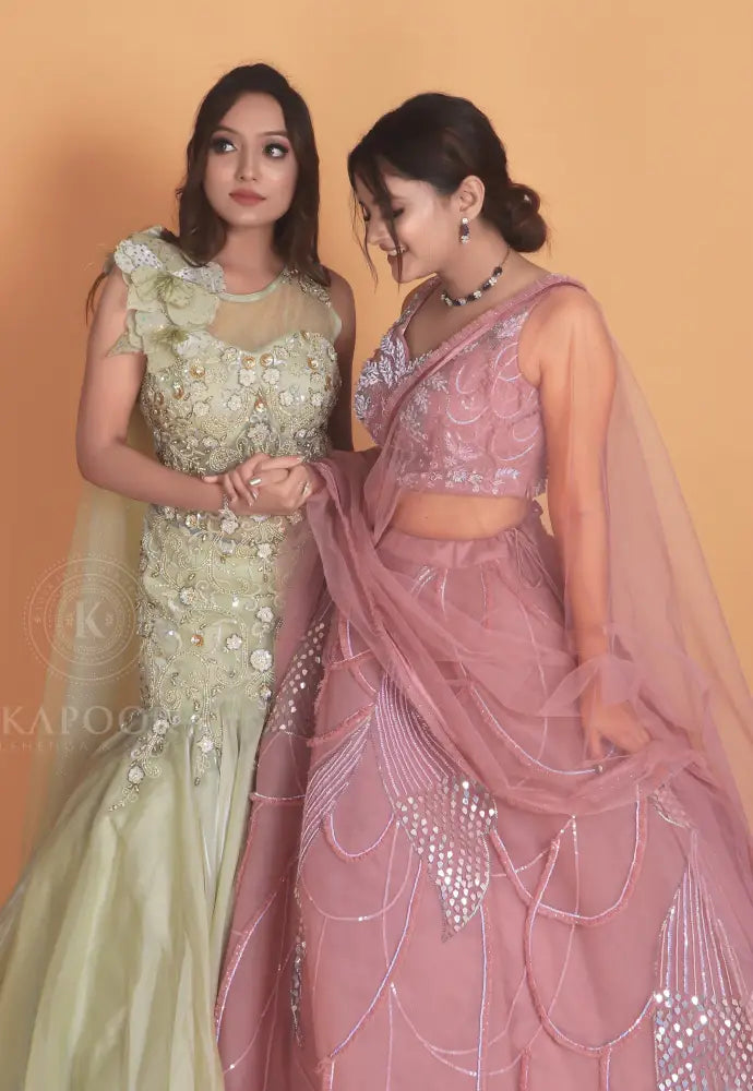 Pink Designer Gown With Premium Net And Exclusive Handwork