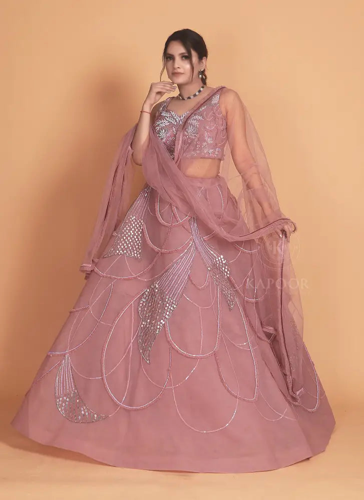 Pink Designer Gown With Premium Net And Exclusive Handwork