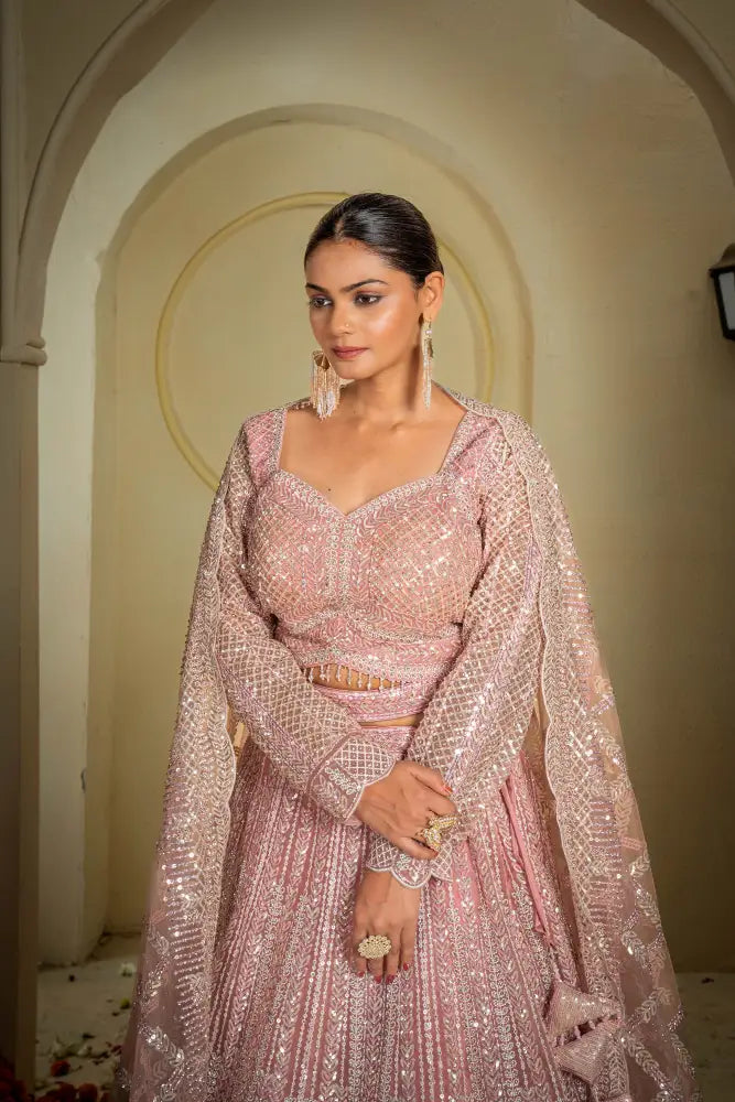 Pink Net Lehenga With Handtouch Embroidery For A Luxe Look Lehenga