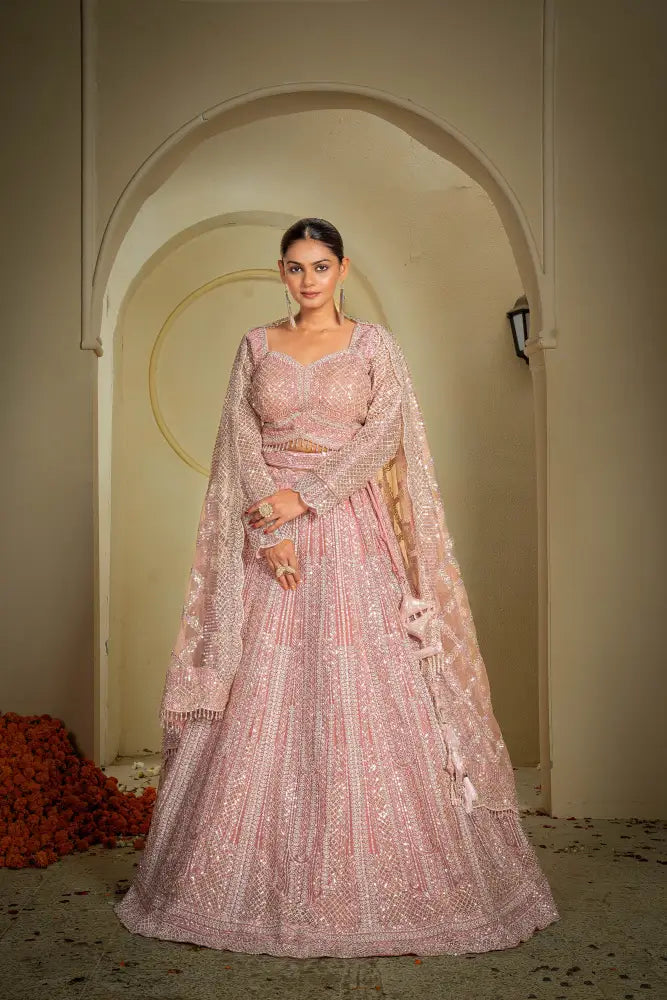 Pink Net Lehenga With Handtouch Embroidery For A Luxe Look Lehenga