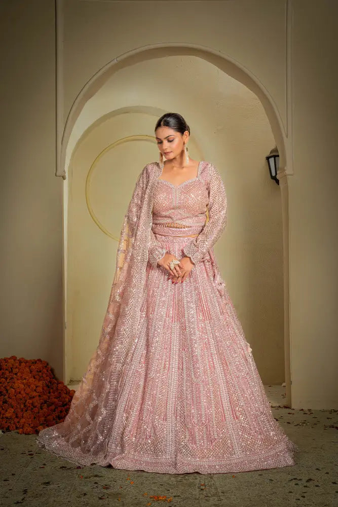 Pink Net Lehenga With Handtouch Embroidery For A Luxe Look Lehenga