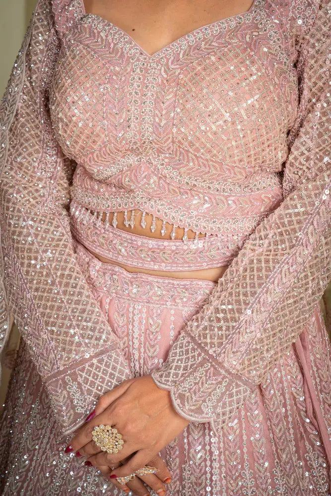Pink Net Lehenga With Handtouch Embroidery For A Luxe Look Lehenga