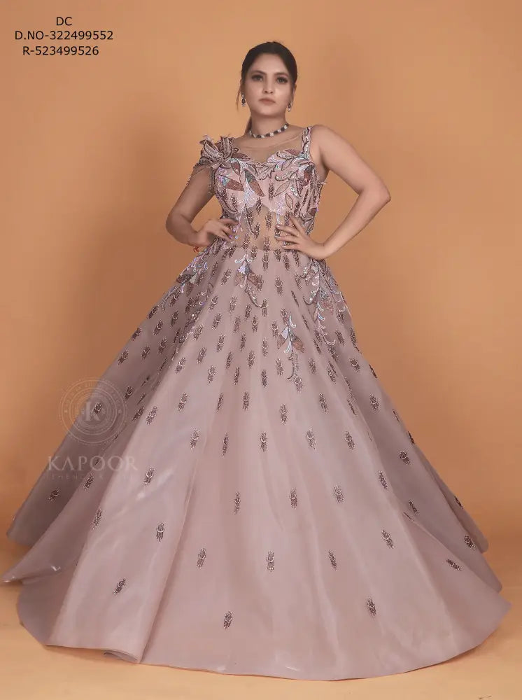 Premium Designer Bollywood Inspired Pink Gown With Exclusive Handwork Jimmy Choo Fabric
