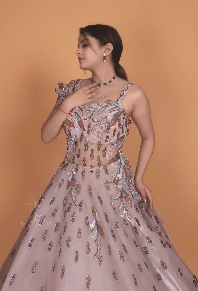 Premium Designer Bollywood Inspired Pink Gown With Exclusive Handwork Jimmy Choo Fabric