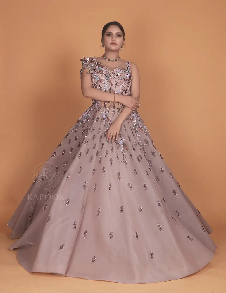 Premium Designer Bollywood Inspired Pink Gown With Exclusive Handwork Jimmy Choo Fabric