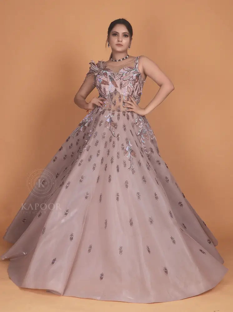 Premium Designer Bollywood Inspired Pink Gown With Exclusive Handwork Jimmy Choo Fabric