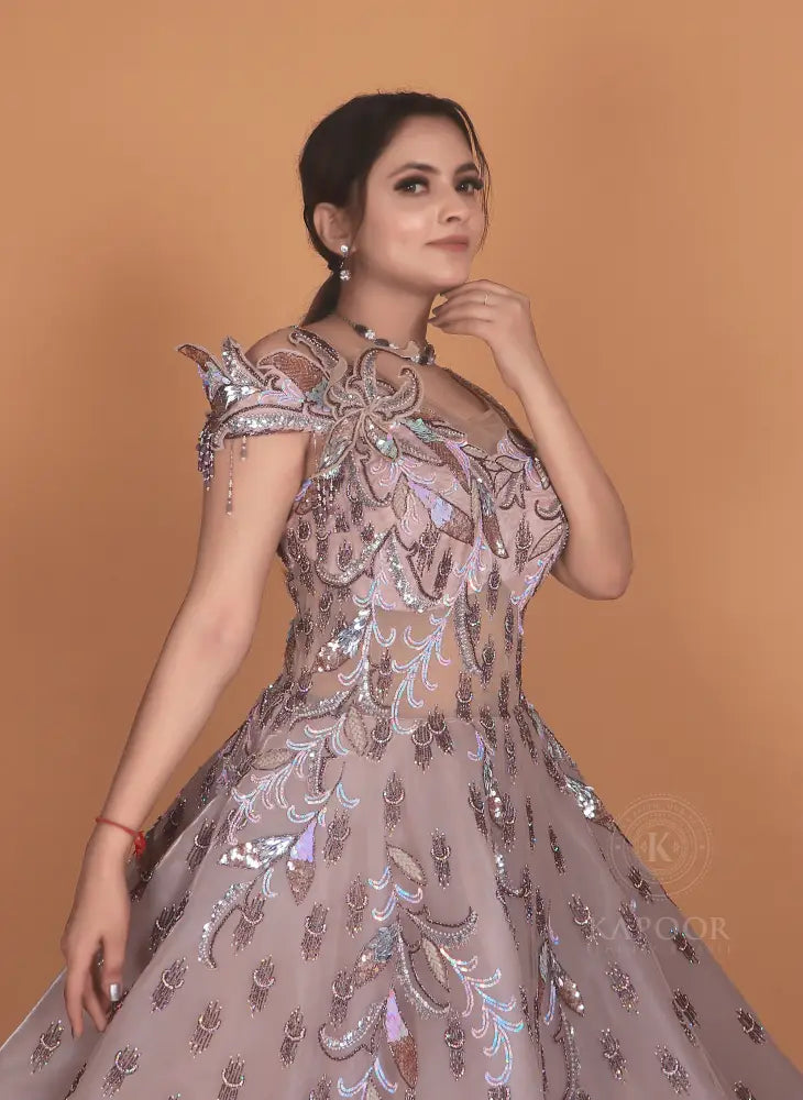 Premium Designer Bollywood Inspired Pink Gown With Exclusive Handwork Jimmy Choo Fabric
