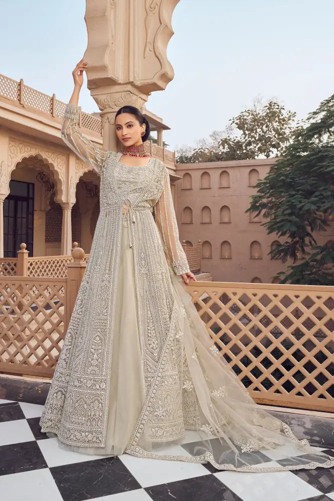 Premium Gold Saree In Net Fabric With Artistic Thread And Dana Detailing Saree