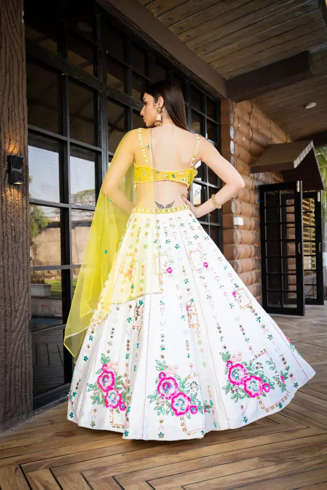 Premium Silk Lehenga In Multi Yellow Adorned With Detailed Embroidery Lehenga