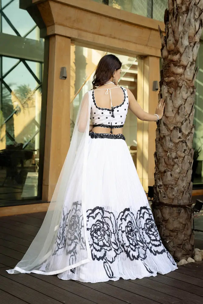 Premium White Print Lehenga With Detailed Hand Stitching Lehenga