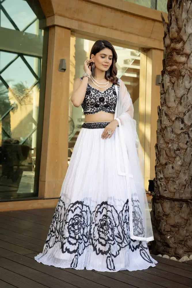 Premium White Print Lehenga With Detailed Hand Stitching Lehenga