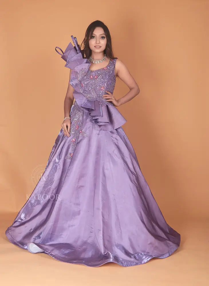 Purple Beaded Designer Gown For Unmatched Sophistication