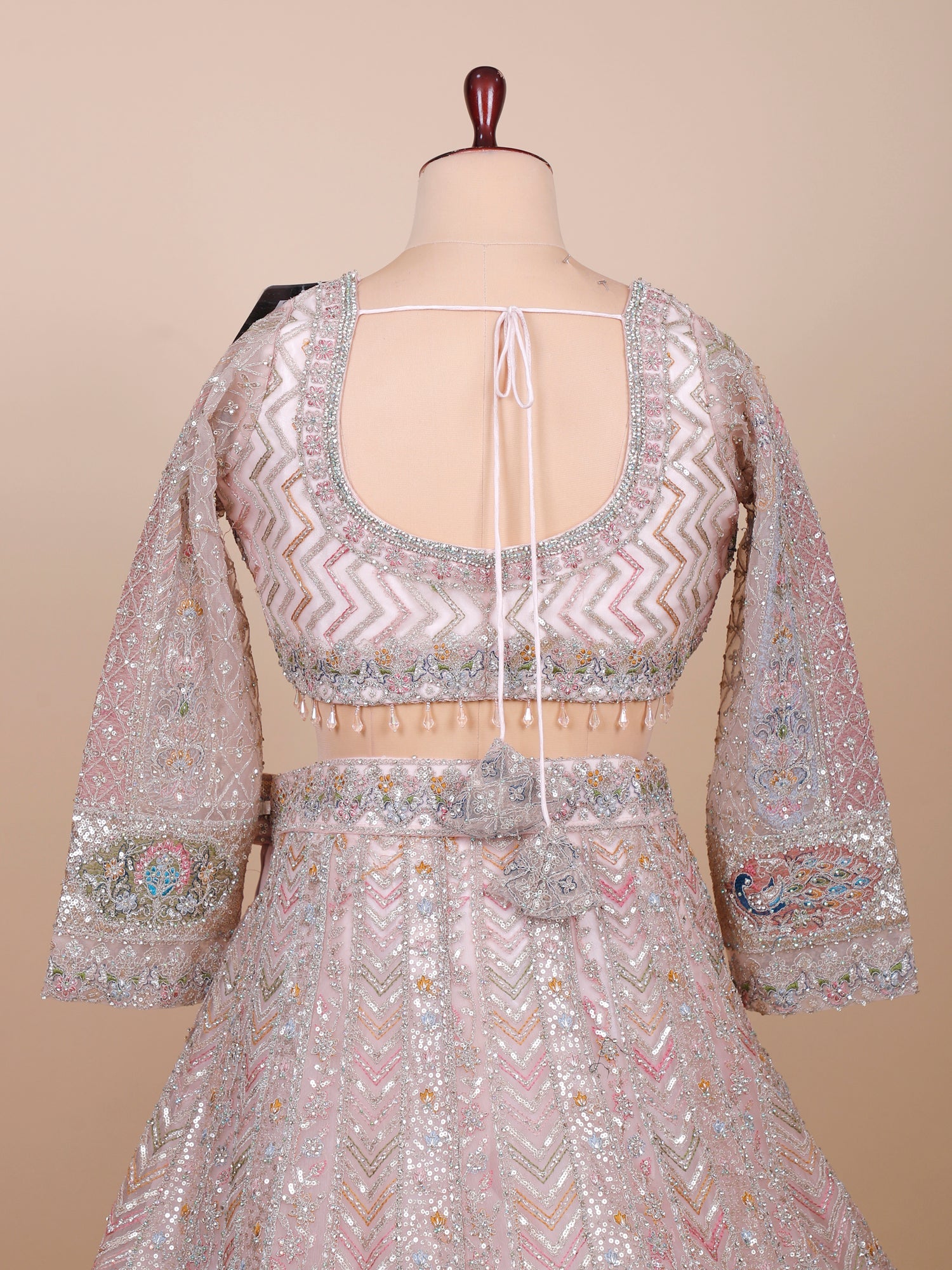 Onion Pink Sea Pearl Lehenga with Jarkan &amp; Embroidery