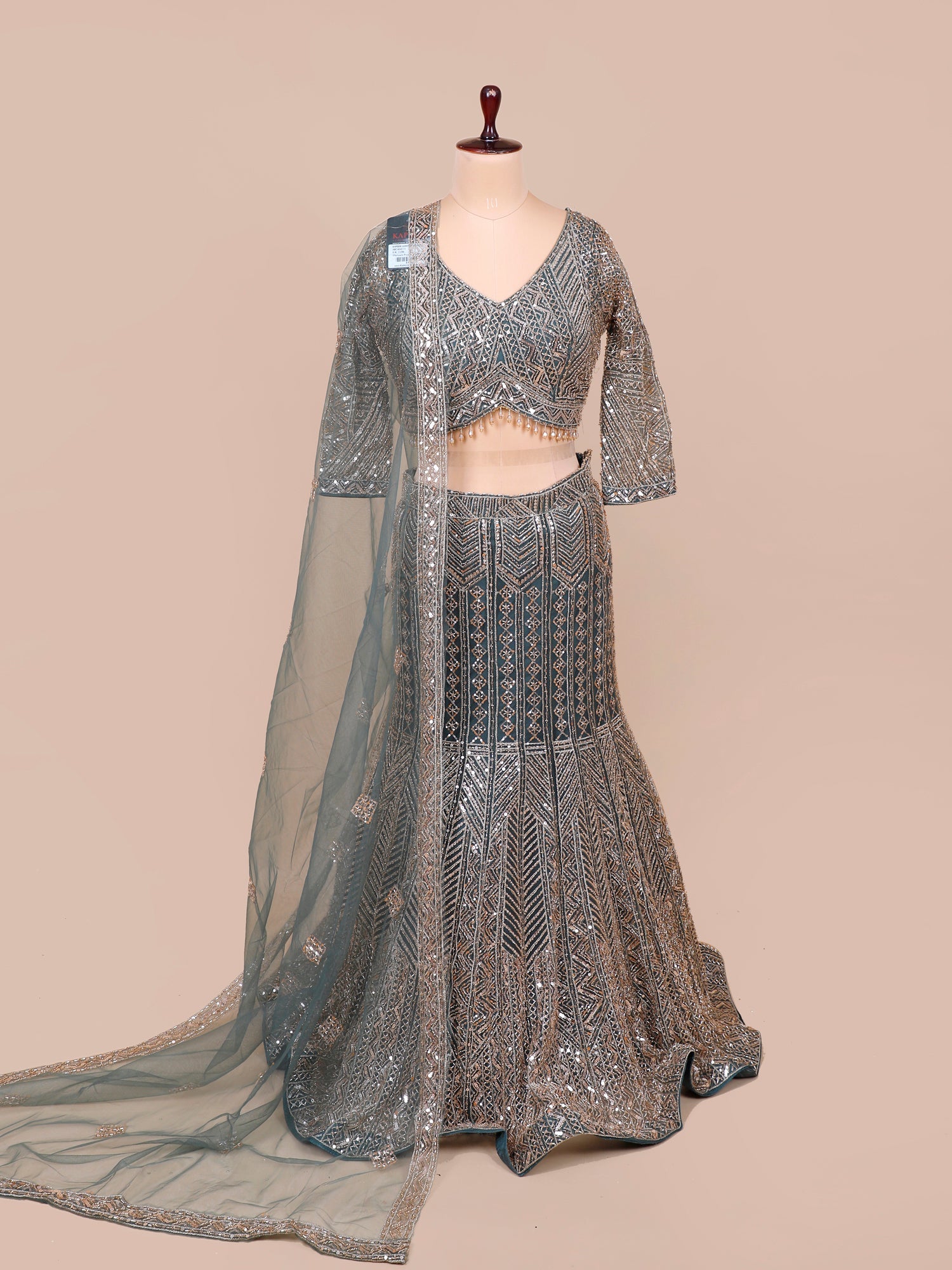 Peacock Jewel Thread Embroidery &amp; Jarkan Stone Couture