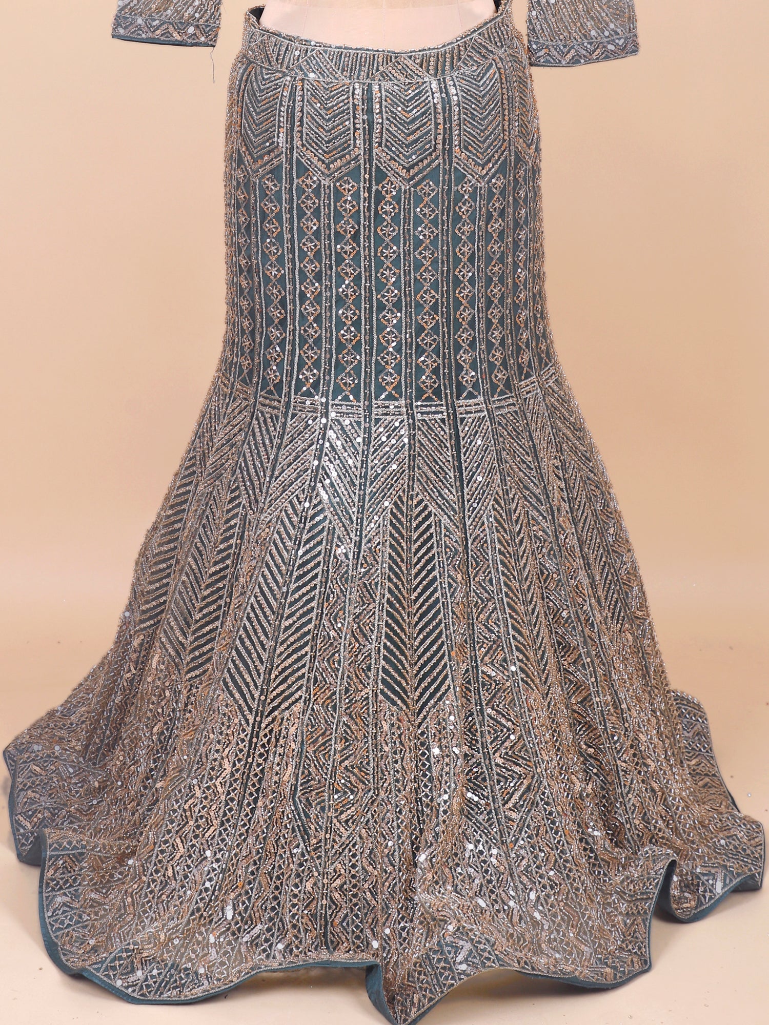 Peacock Jewel Thread Embroidery &amp; Jarkan Stone Couture