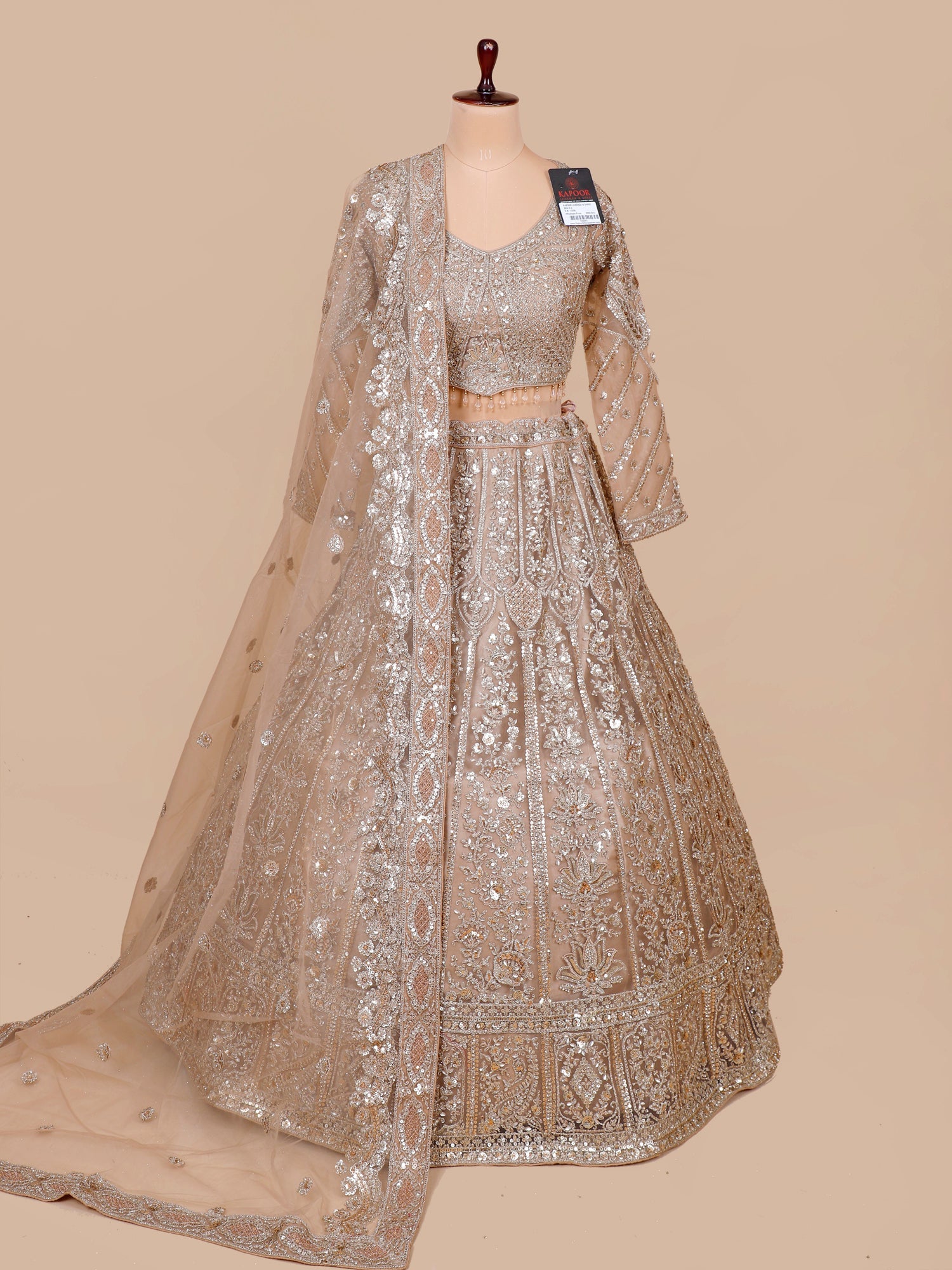 Beige Radiance Jarkan Diamond Hand-Embellished Lehenga
