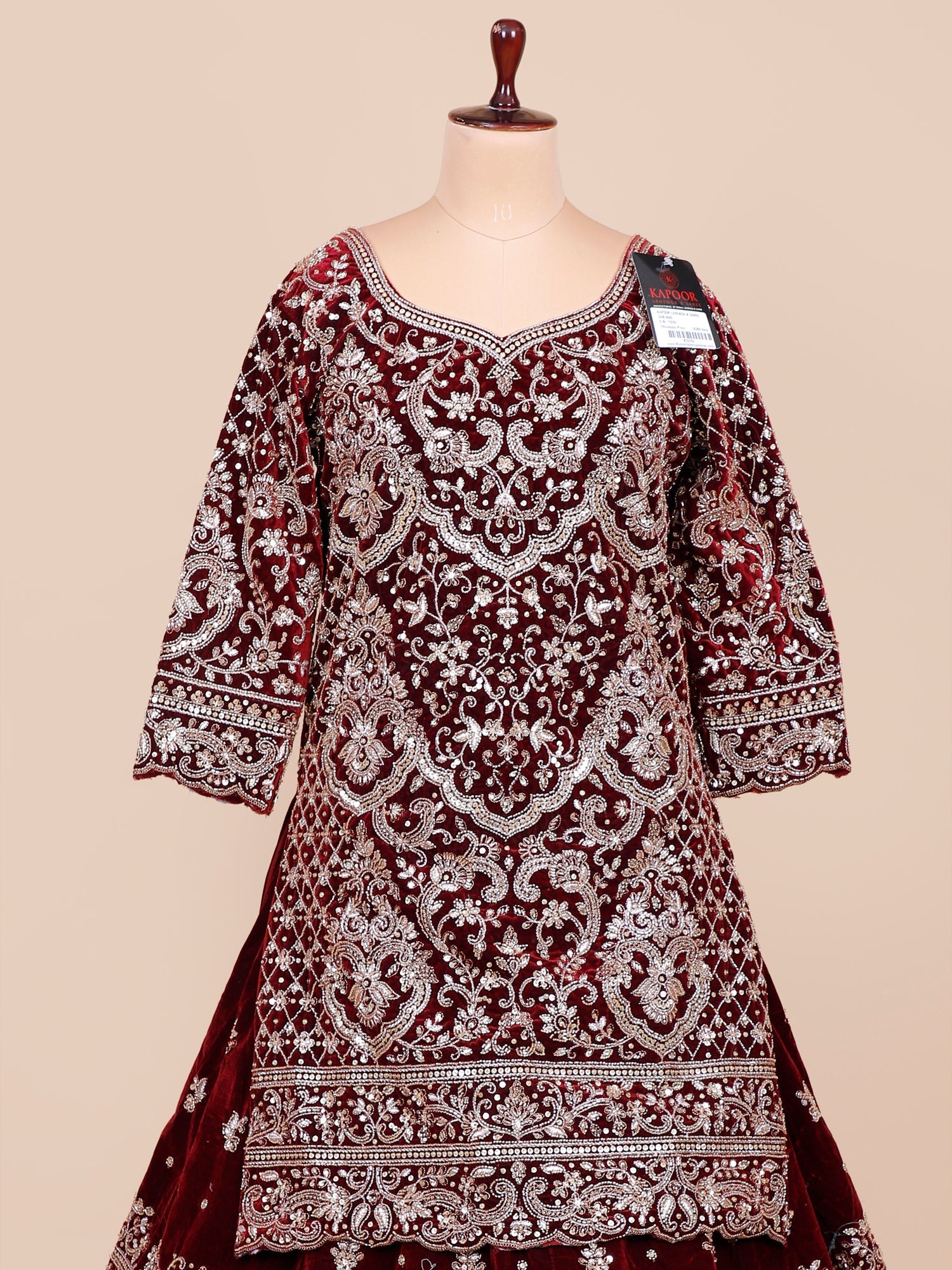 Maroon Majesty Peplum Velvet Lehenga with Jarkan Diamond