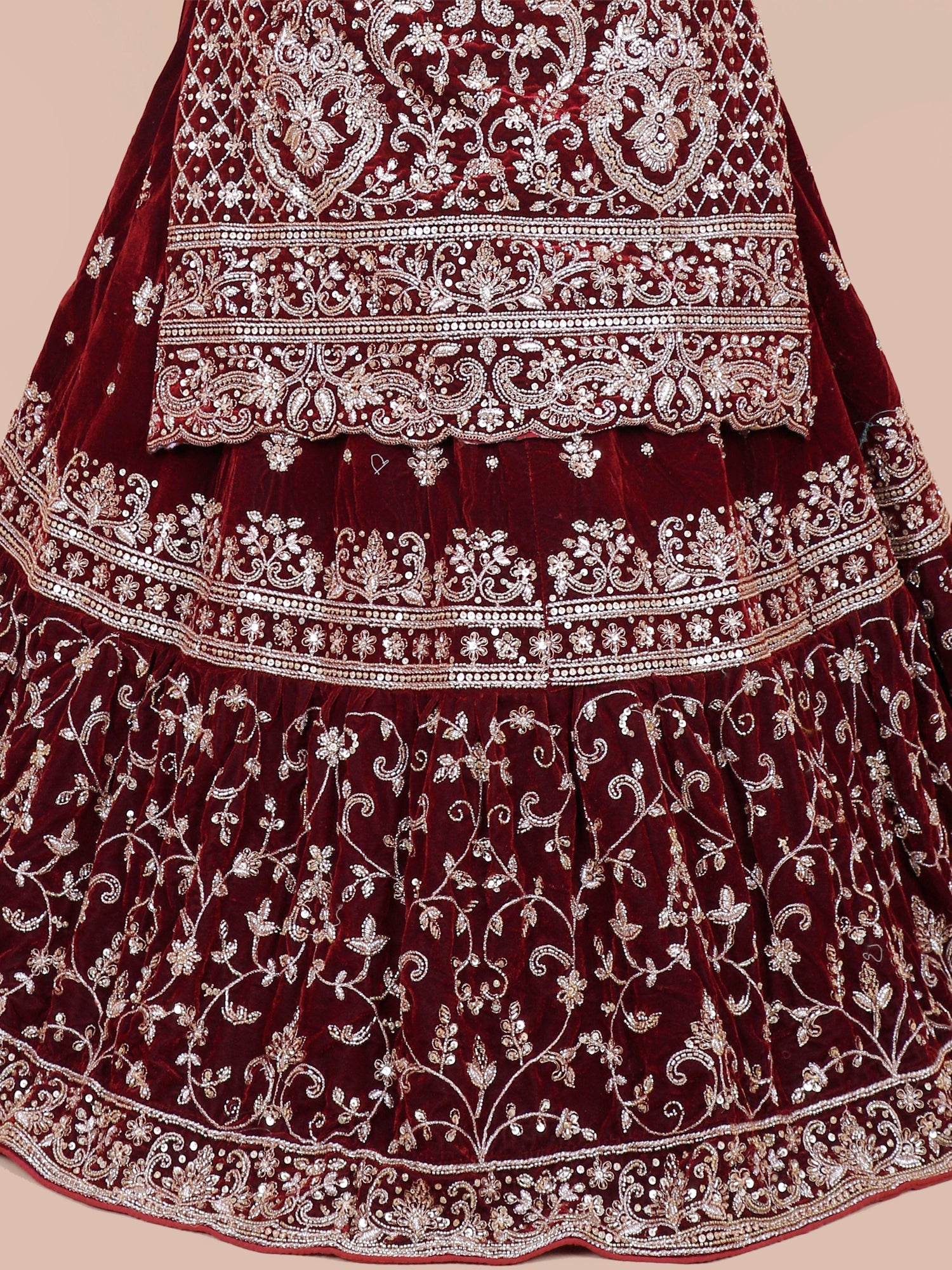 Maroon Majesty Peplum Velvet Lehenga with Jarkan Diamond